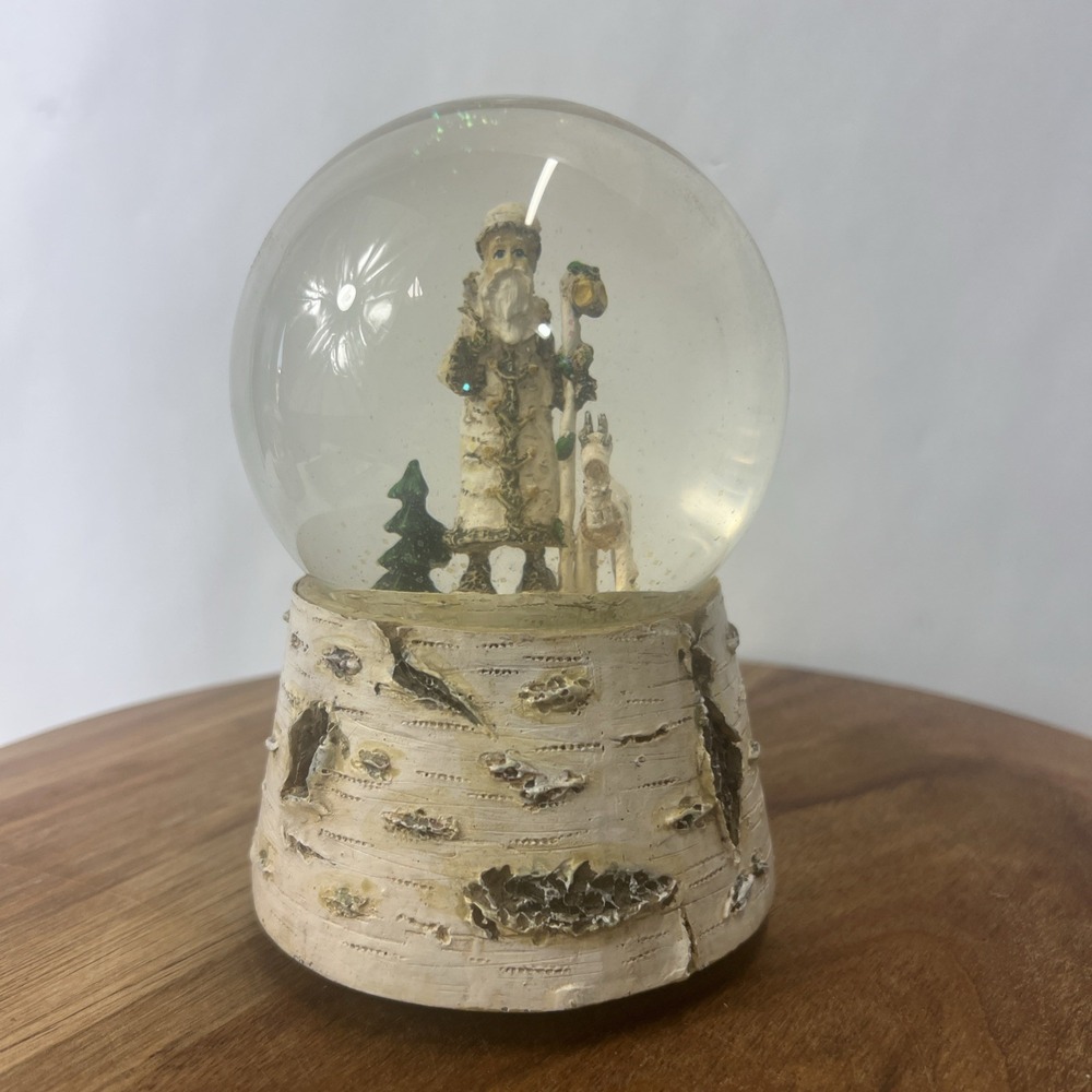 Vintage Santa Woodsman Musical‎ Box Snow Globe.  Sings " Jingle Bells".  Tested